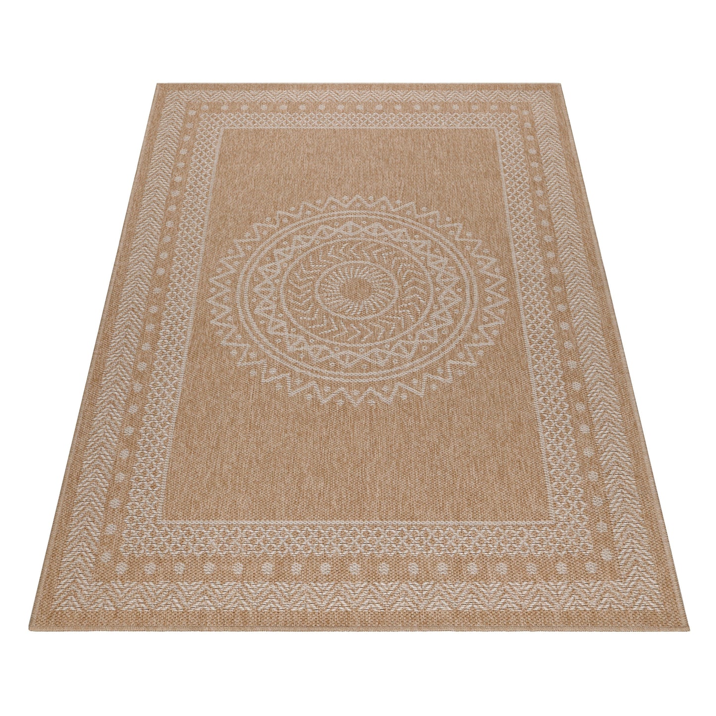 Tapis Naturel aspect jute motifs géométrique Beige et Crème