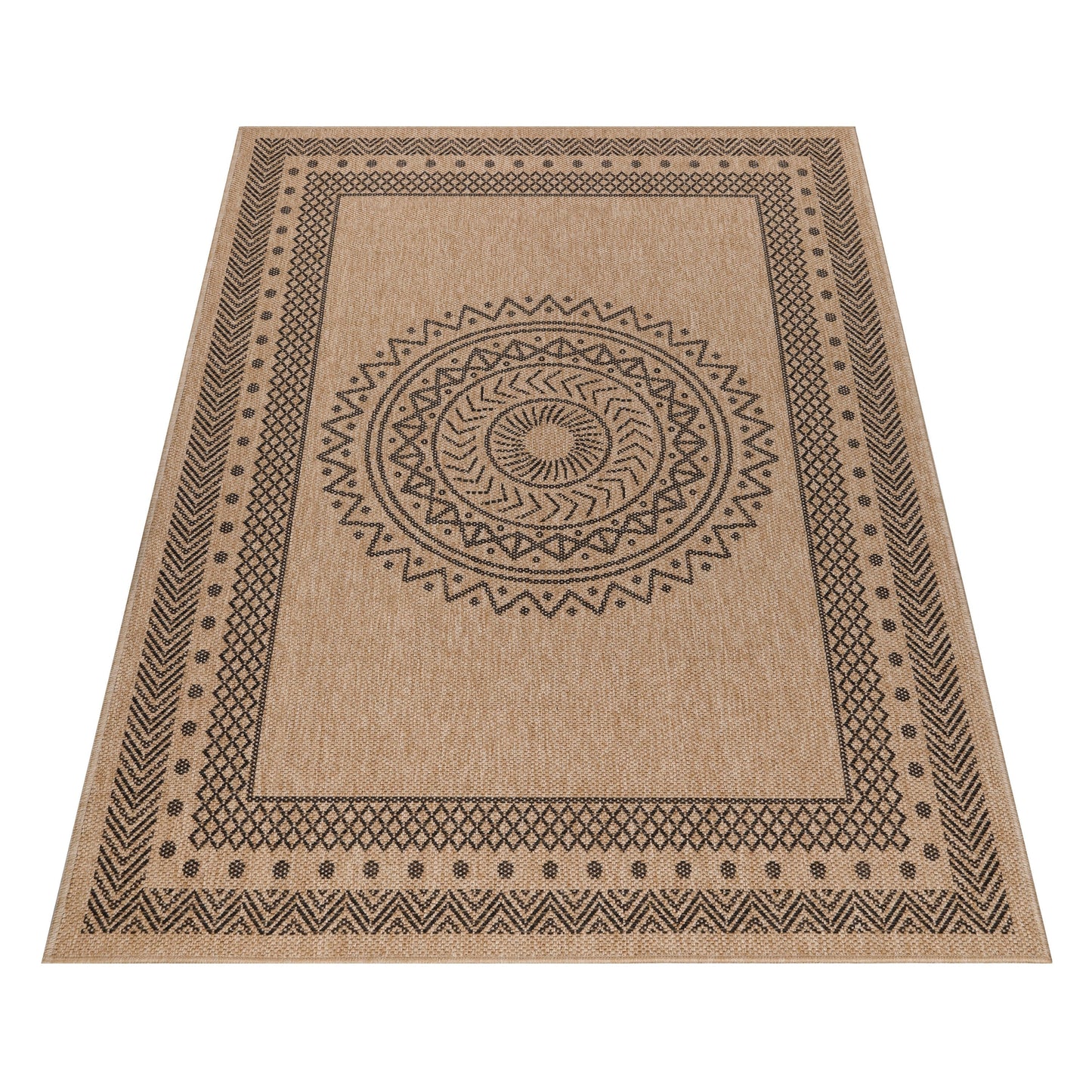 Tapis Naturel aspect jute motifs géométrique Beige et Noir