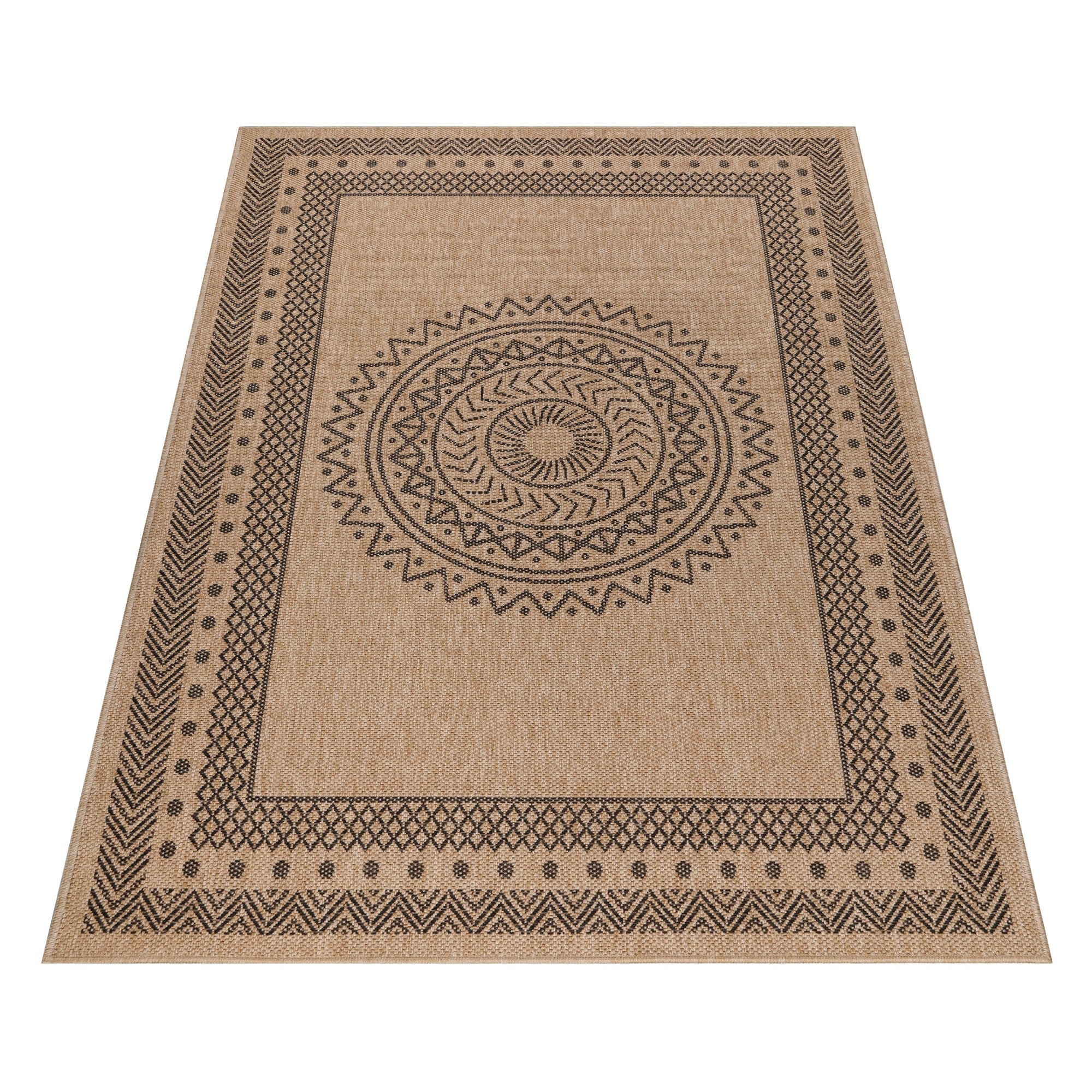 Tapis Naturel aspect jute motifs géométrique Beige et Noir – STUDIO DECO
