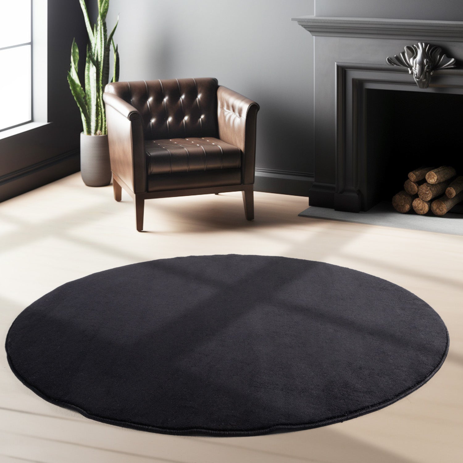 Tapis Rond lavable à poils doux - Noir – STUDIO DECO