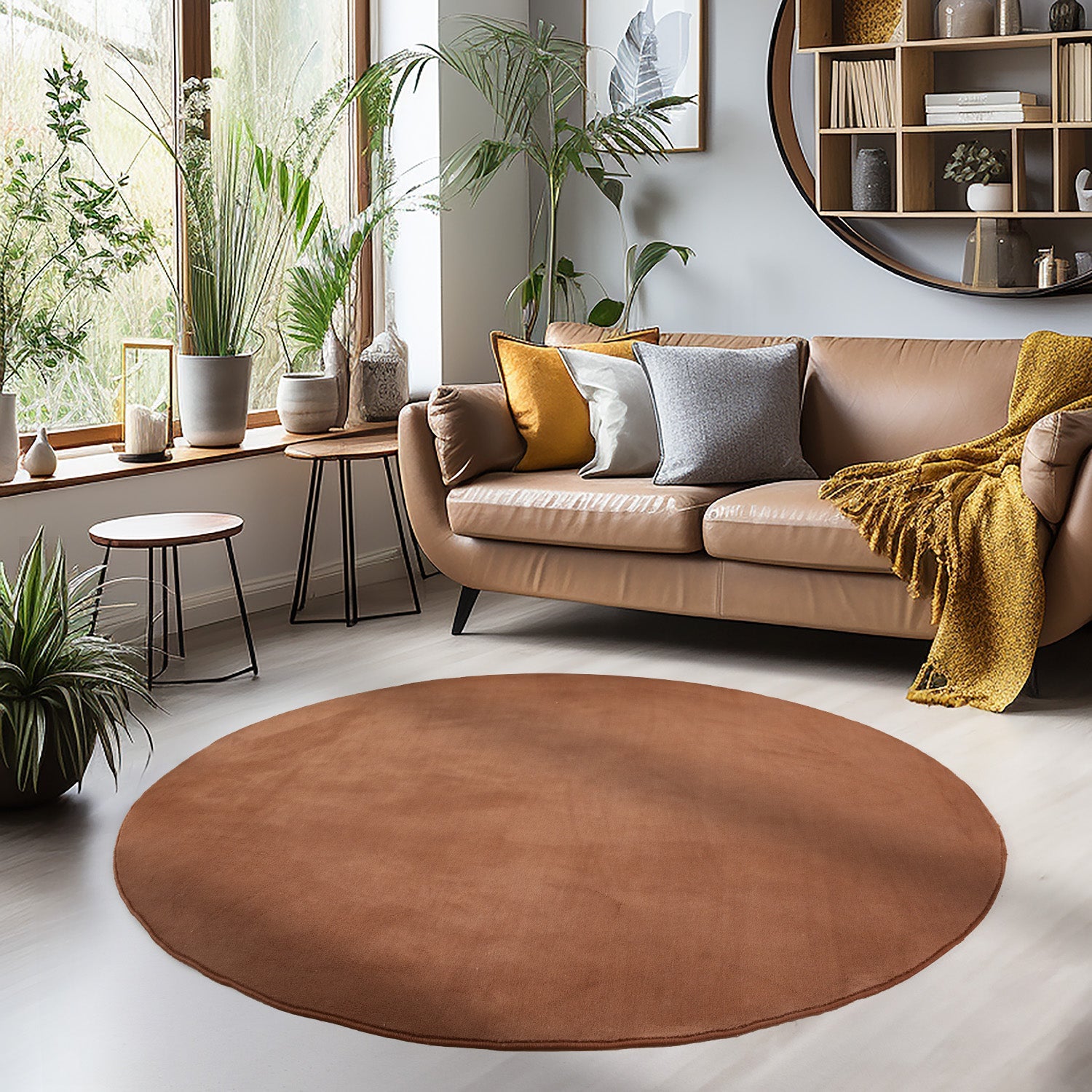 Tapis Rond lavable à poils doux - Marron – STUDIO DECO