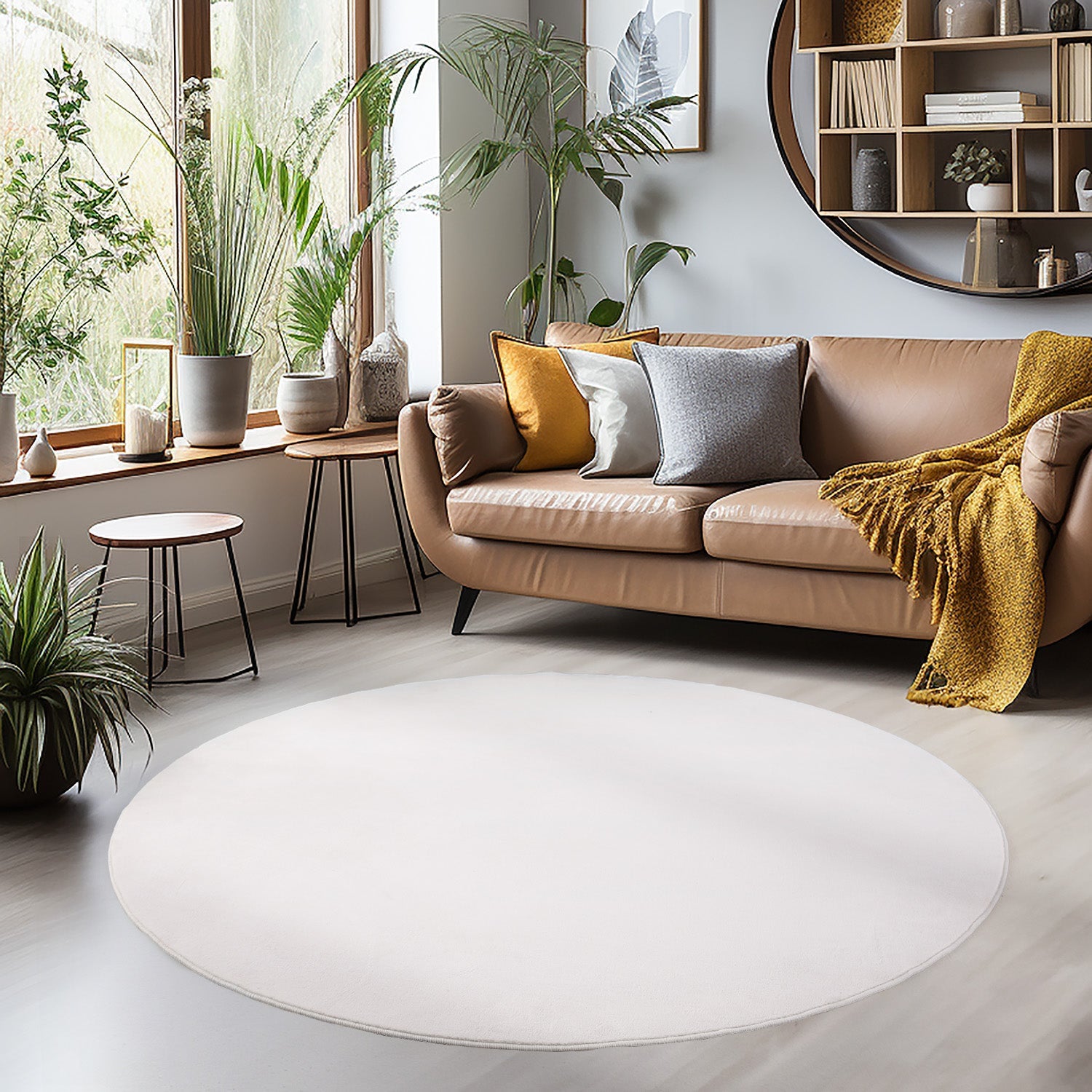 Tapis Rond lavable à poils doux - Crème – STUDIO DECO