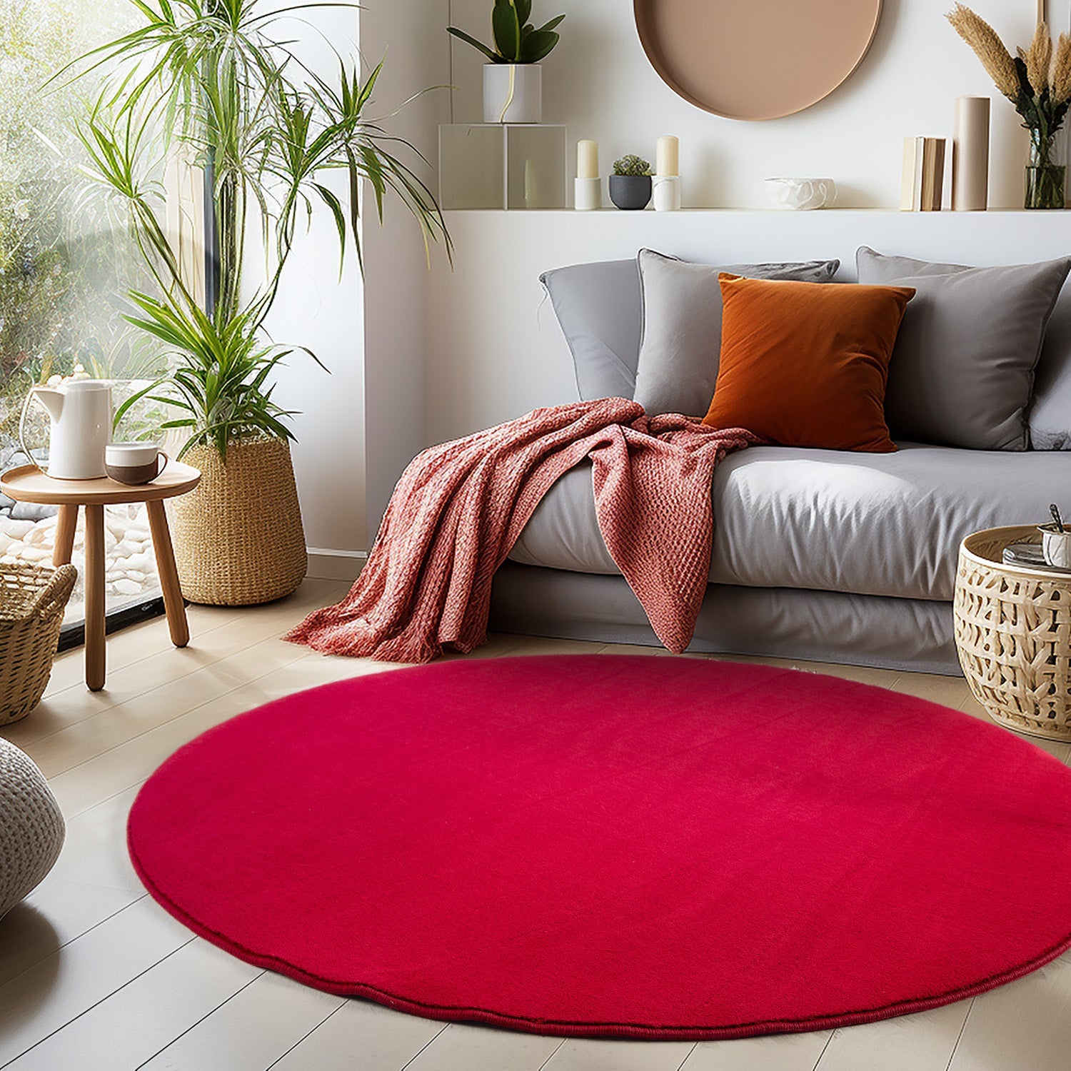 Tapis Rond lavable à poils doux - Rouge – STUDIO DECO
