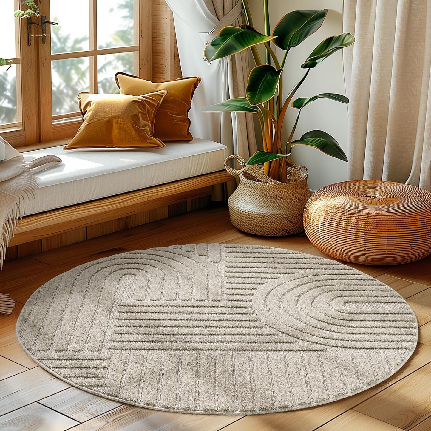 Tapis rond à relief Lena - Beige