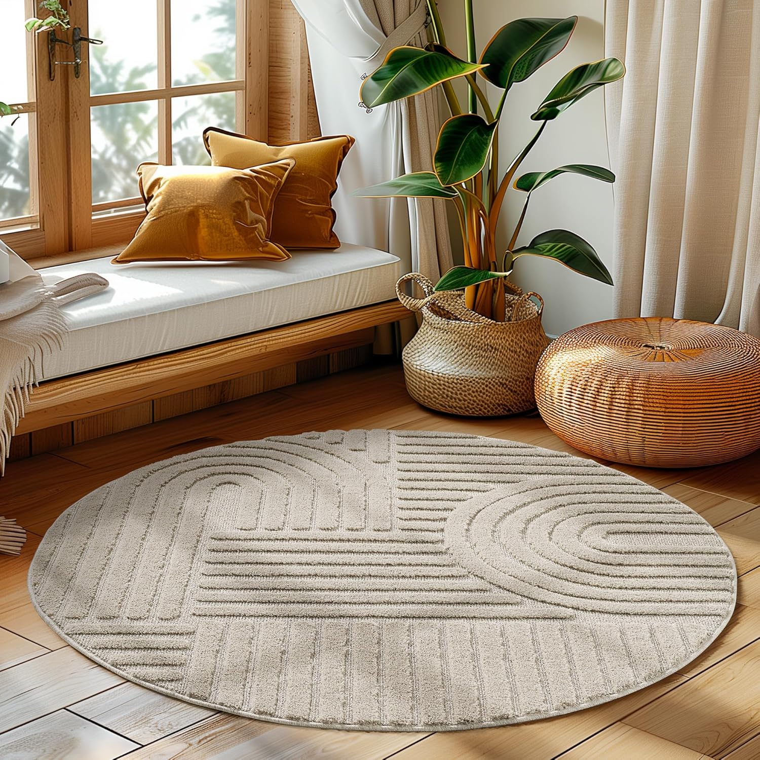 Tapis rond à relief Lena - Beige – STUDIO DECO