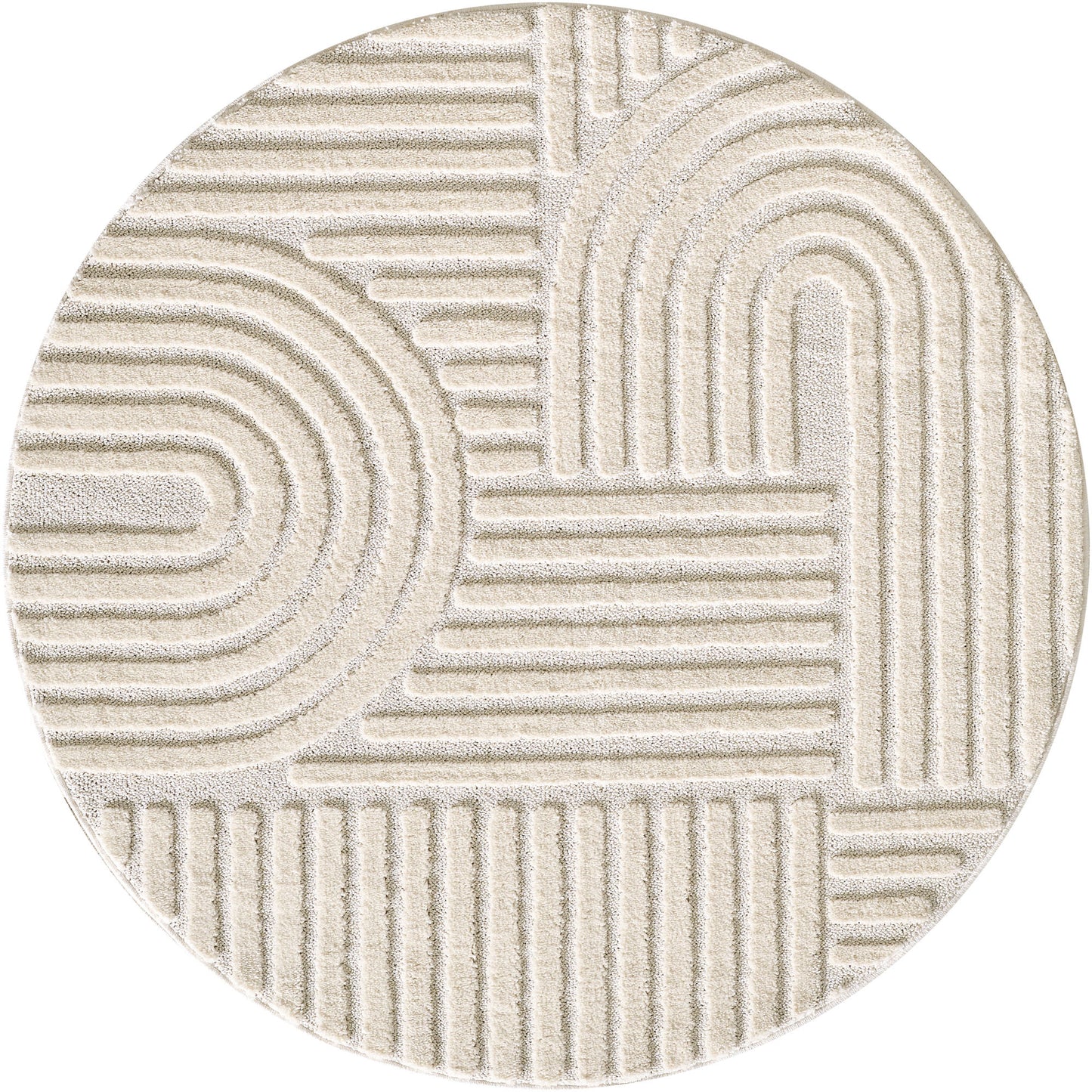 Tapis rond à relief Lena - Crème