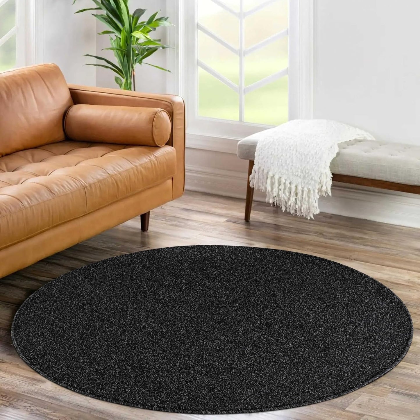 Tapis Uni Rond à poils courts - Anthracite