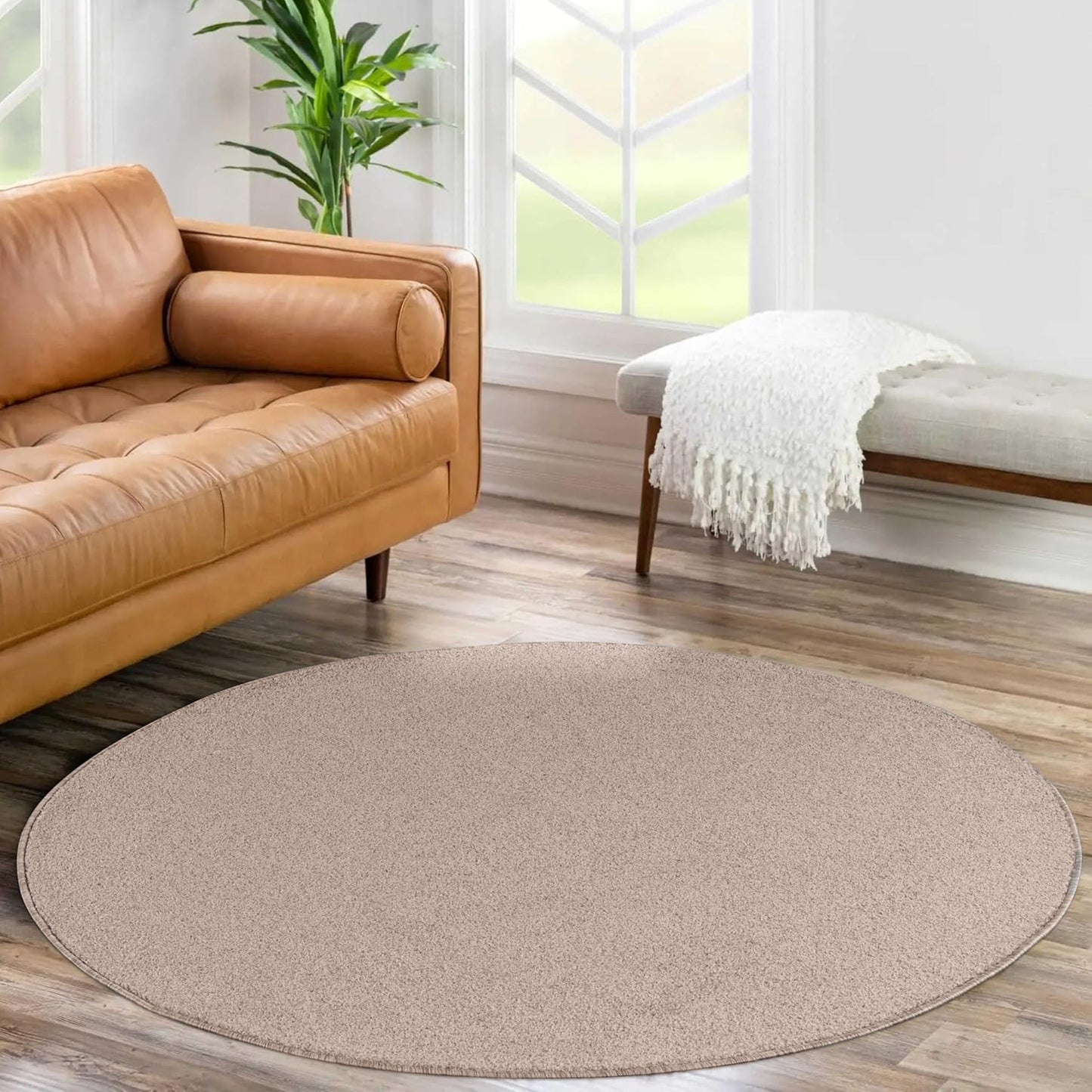 Tapis Uni Rond à poils courts - Beige