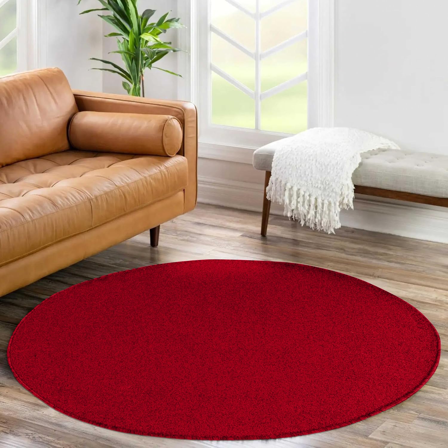 Tapis Uni Rond à poils courts - Rouge – STUDIO DECO