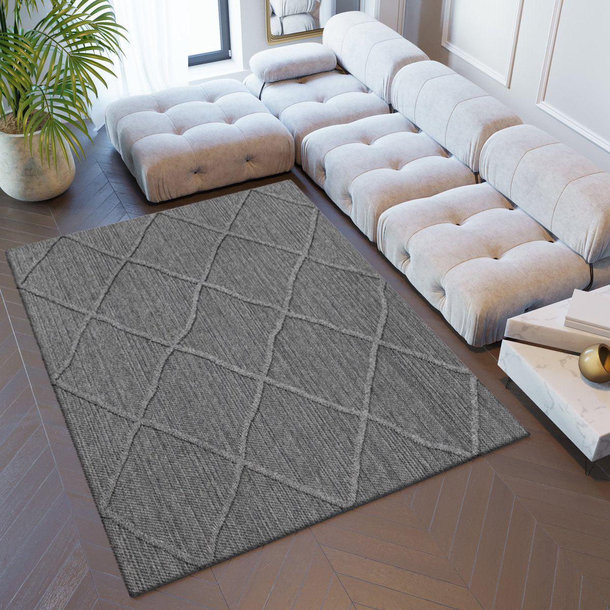 Tapis effet Jute naturel à Relief Losanges - Gris