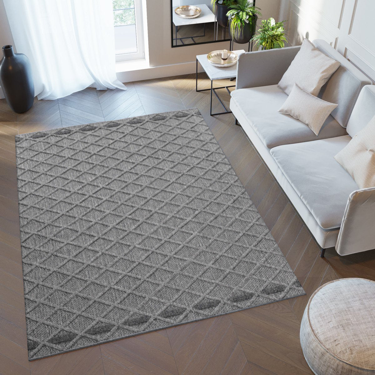 Tapis effet Jute naturel à Relief Stries - Gris