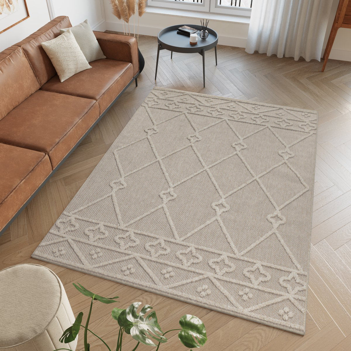 Tapis effet Jute naturel à Relief Géométrique - Beige – STUDIO DECO