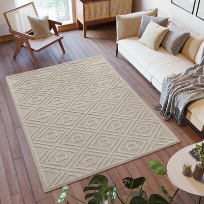 Tapis effet Jute naturel à Relief pavés - Beige