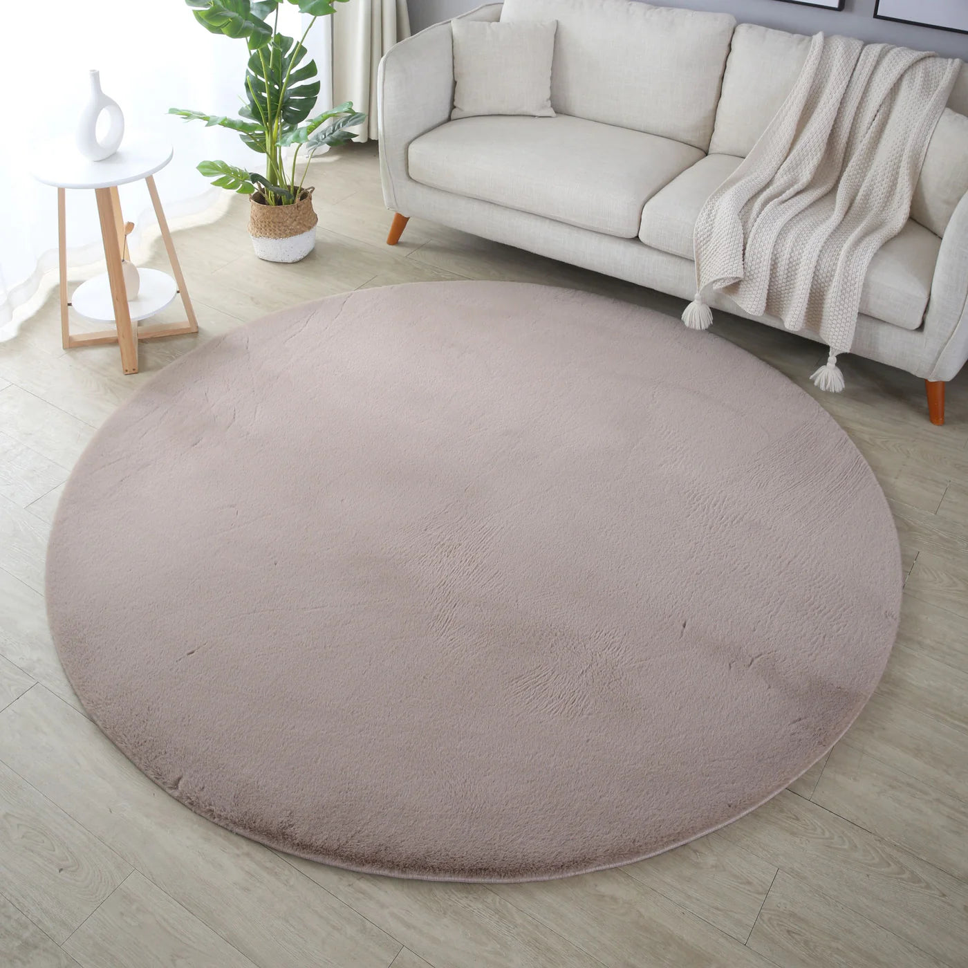 Tapis rond Fourrure toucher doux - Beige – STUDIO DECO