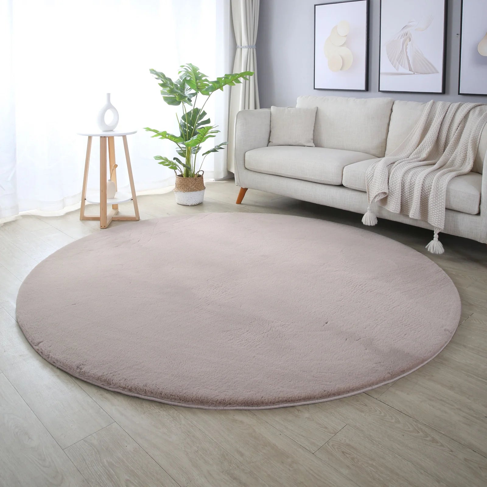 Tapis rond Fourrure toucher doux - Beige – STUDIO DECO
