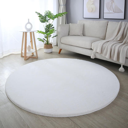 Tapis rond fausse Fourrure toucher doux - Crème