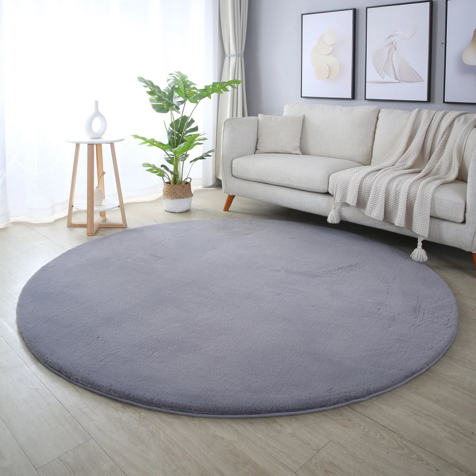 Tapis rond Fourrure toucher doux - Gris – STUDIO DECO