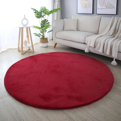 Tapis rond fausse Fourrure toucher doux - Rouge