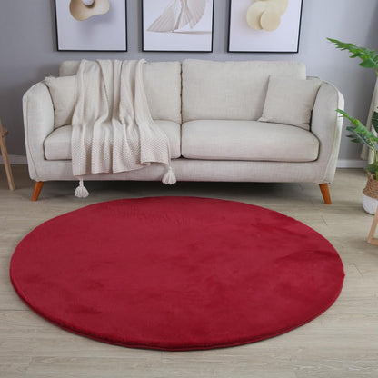 Tapis rond fausse Fourrure toucher doux - Rouge