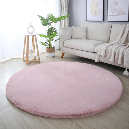 Tapis rond fausse Fourrure toucher doux - Rose