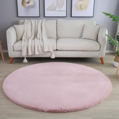 Tapis rond fausse Fourrure toucher doux - Rose