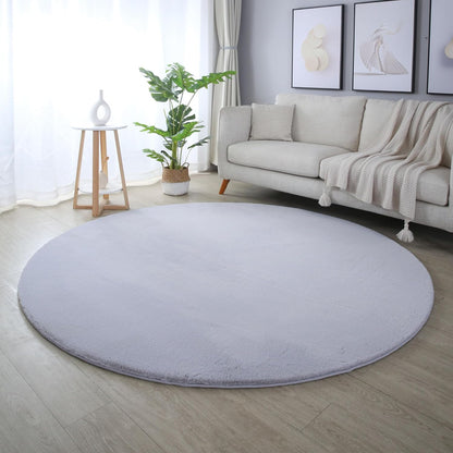 Tapis rond fausse Fourrure toucher doux - Gris Clair