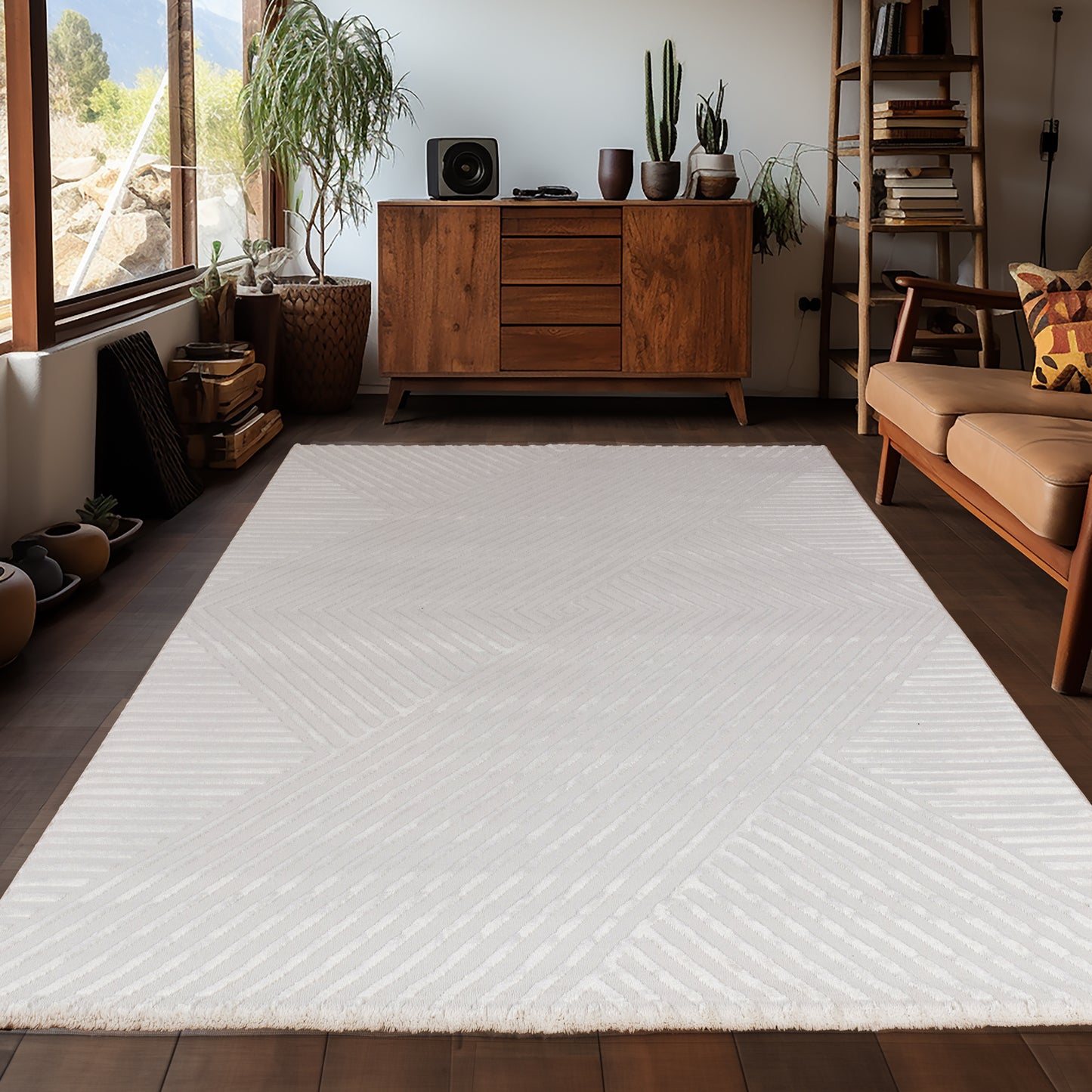 Tapis Noa laineux à motif en relief - Crème