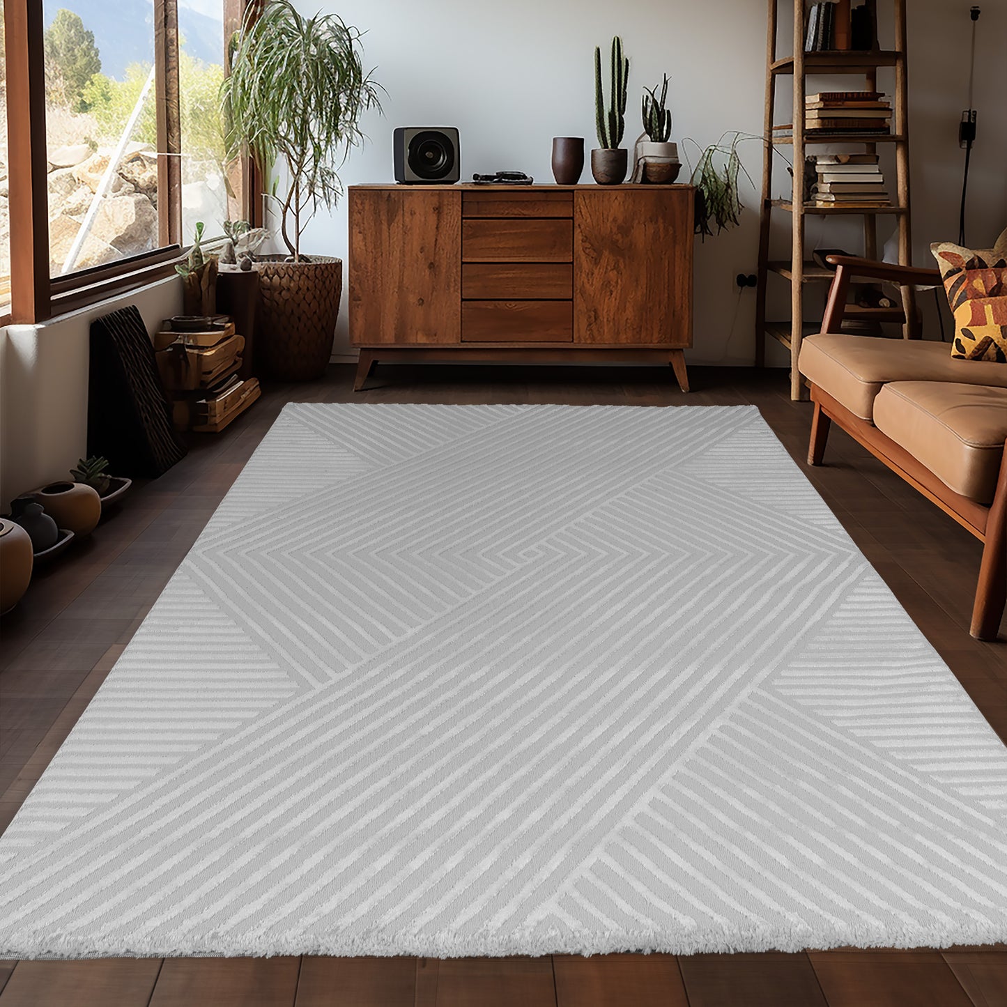 Tapis Noa laineux à motif en relief - Gris