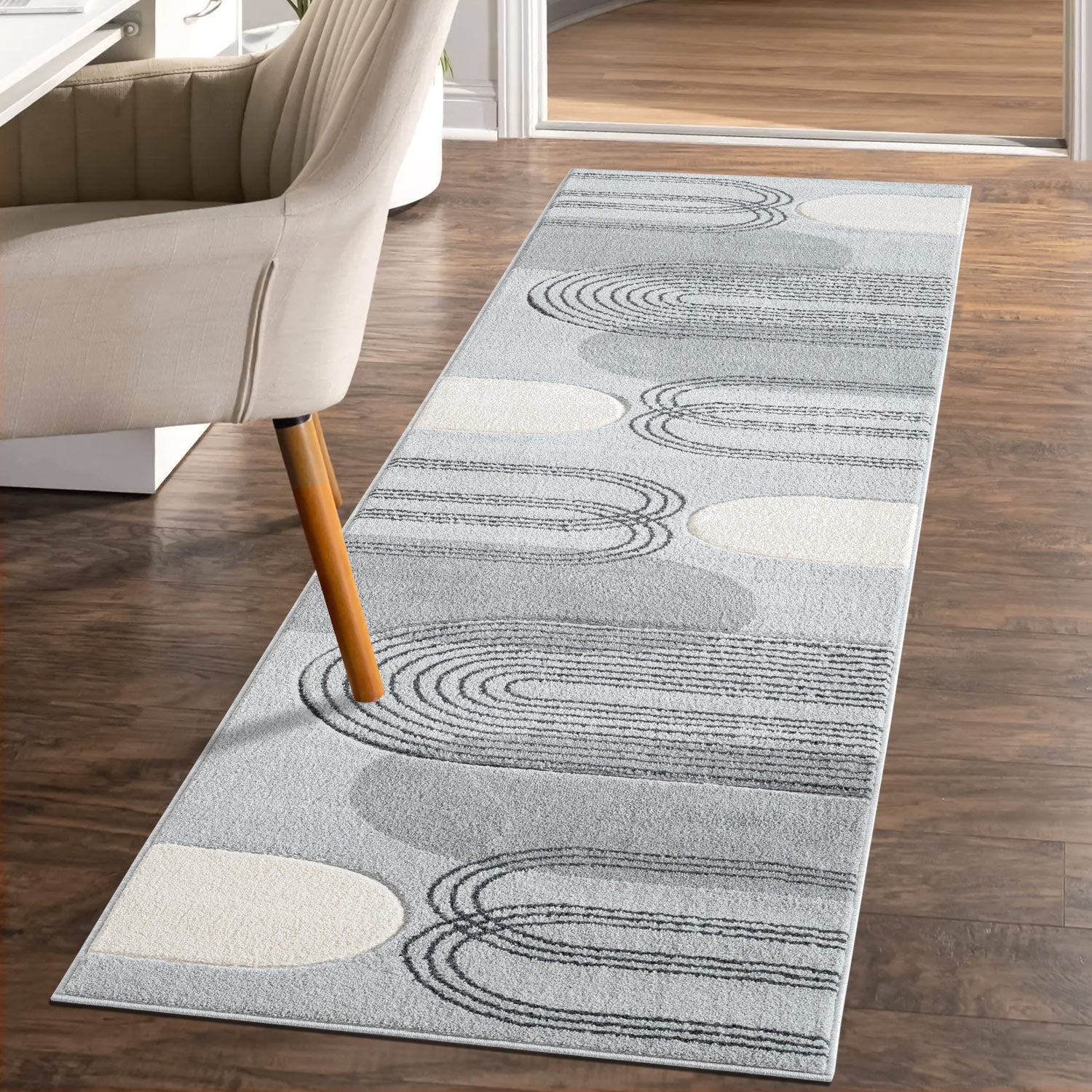 Tapis de couloir Bohème Abstrait - Gris et Crème – STUDIO DECO