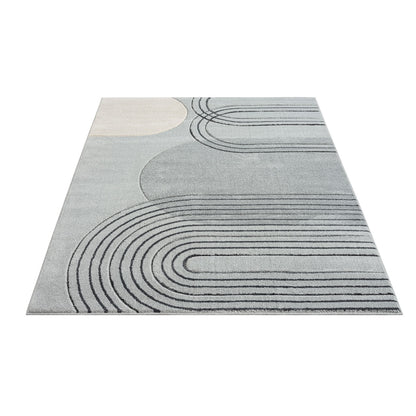 Tapis Bohème Abstrait - Gris et Crème