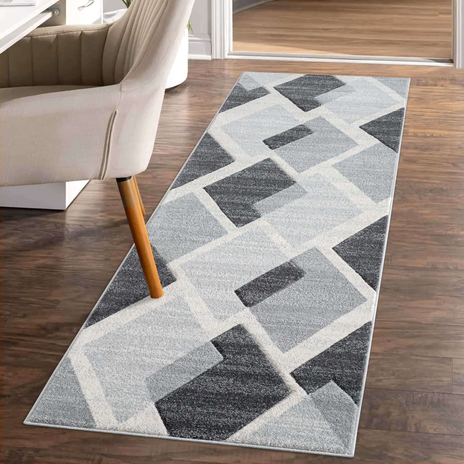 Tapis de couloir Géométrique - NARA Gris – STUDIO DECO
