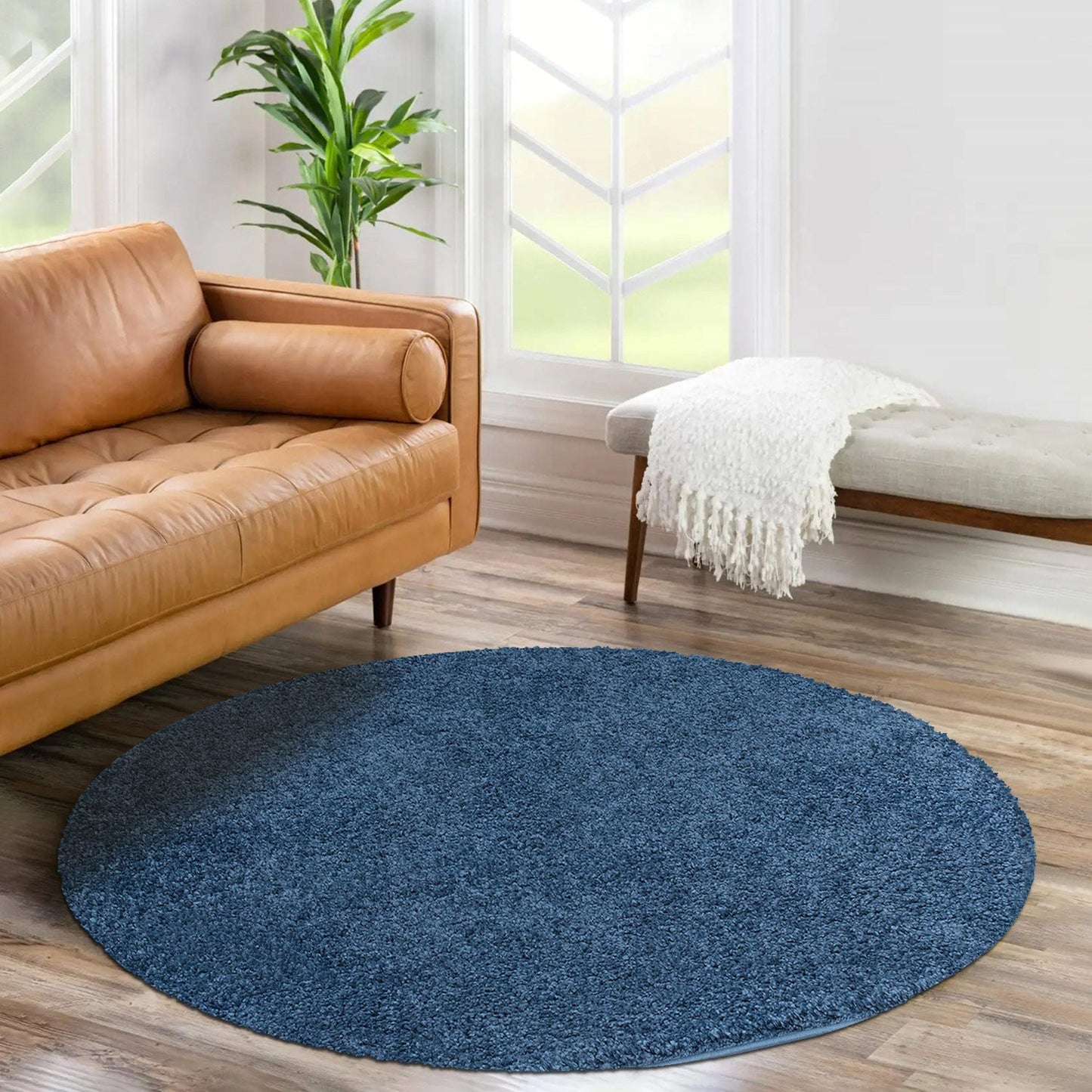 Tapis à Poils Longs Rond SOFTY - Bleu