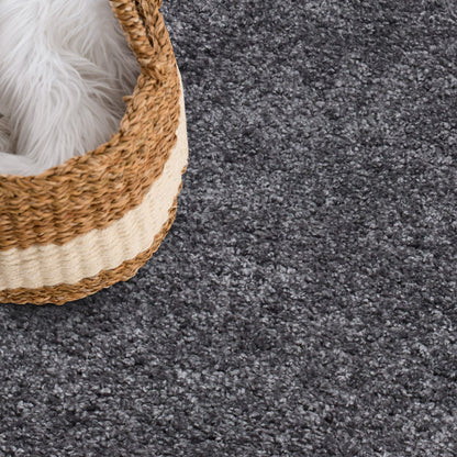 Tapis à Poils Longs Rond SOFTY - Gris foncé