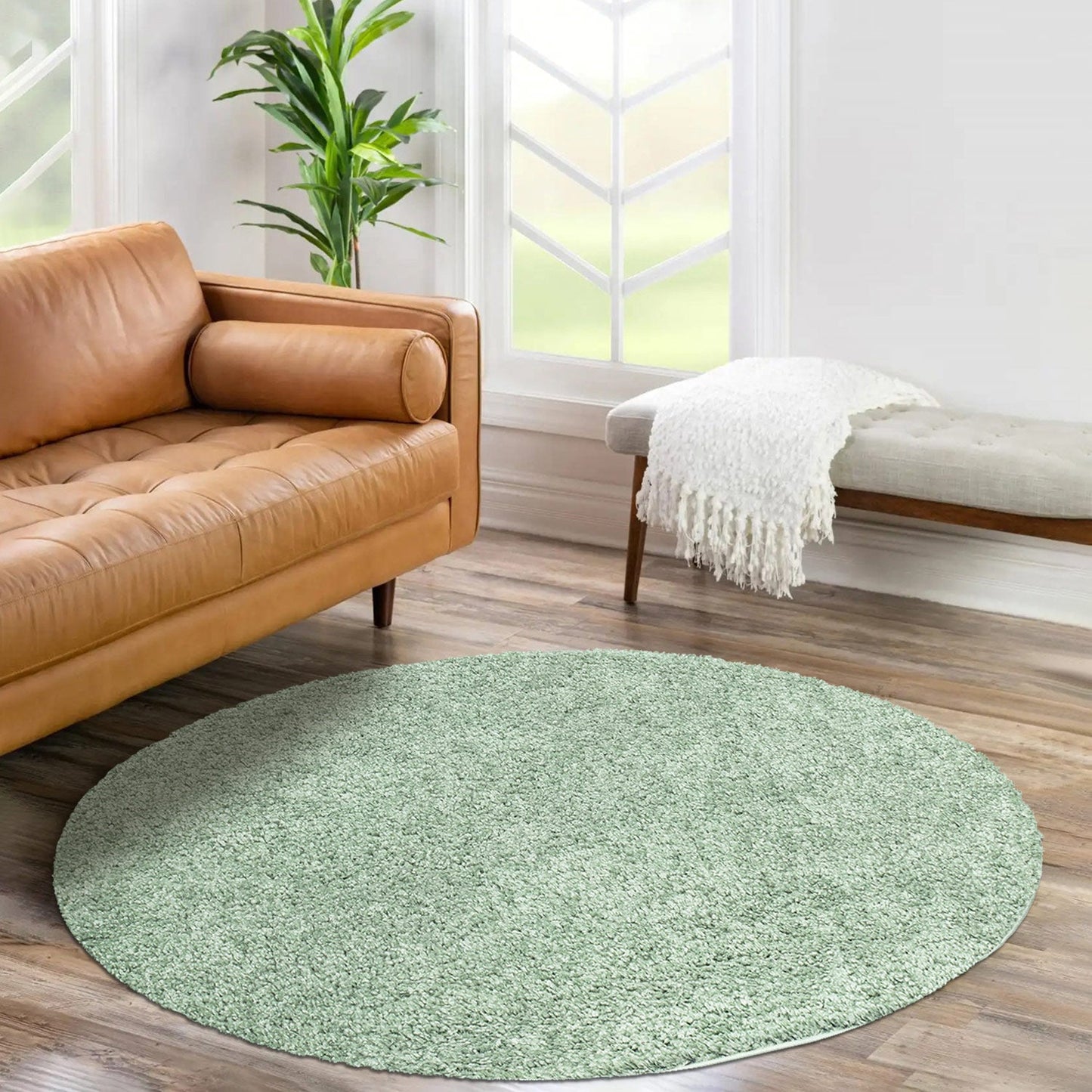 Tapis à Poils Longs Rond SOFTY - Vert Amande