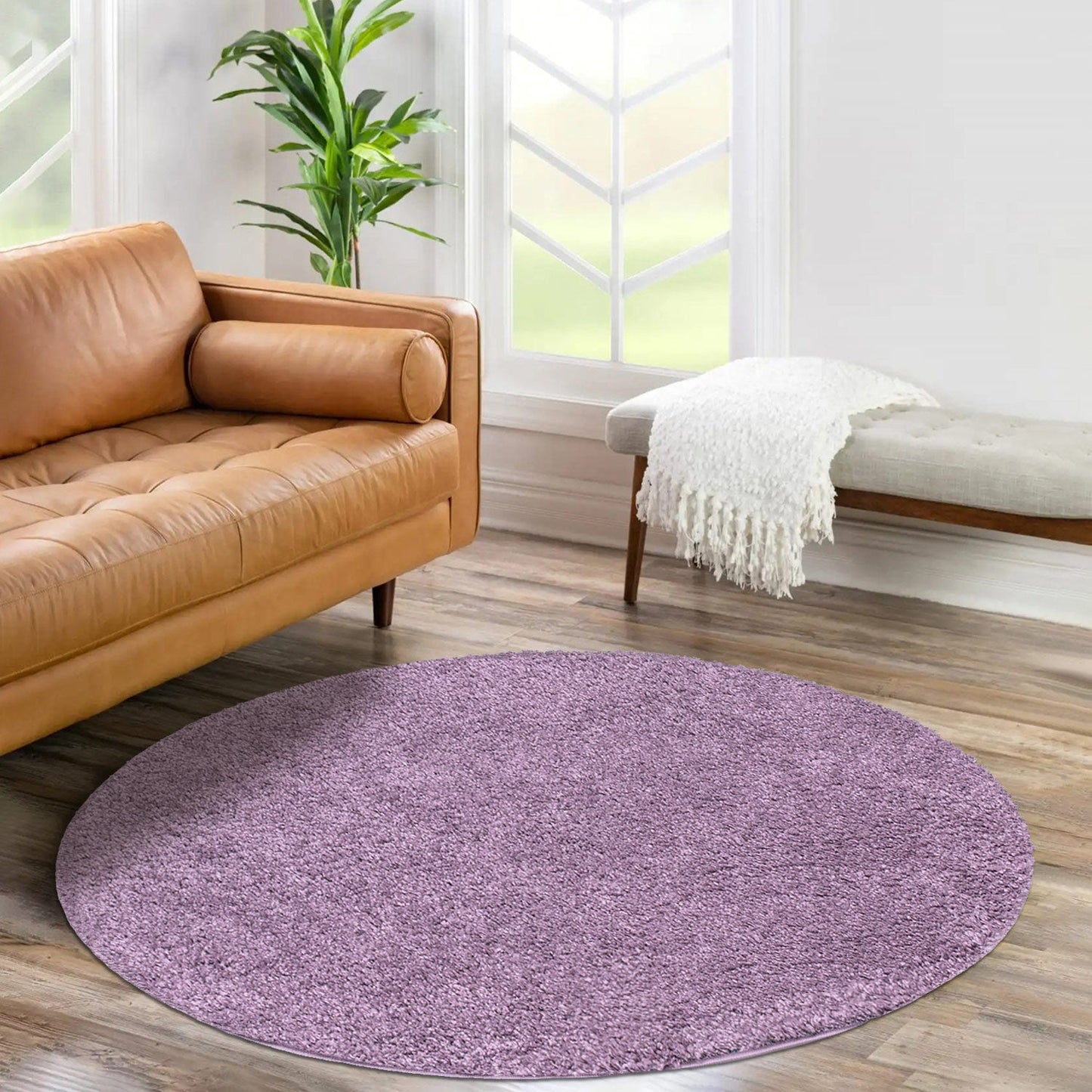 Tapis à Poils Longs Rond SOFTY - Violet de Parme