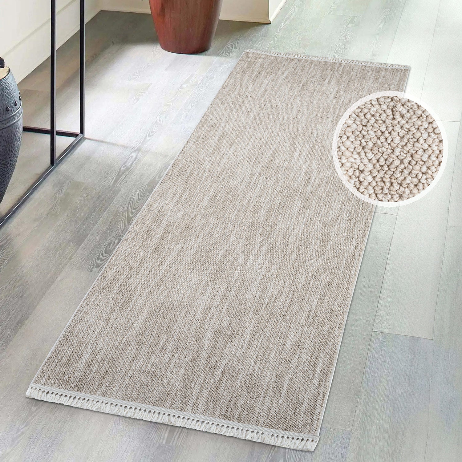 Tapis de couloir Nova laineux à franges - Beige – STUDIO DECO