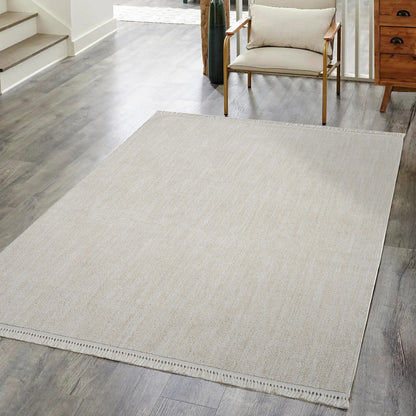 Tapis Nova laineux à franges - Crème