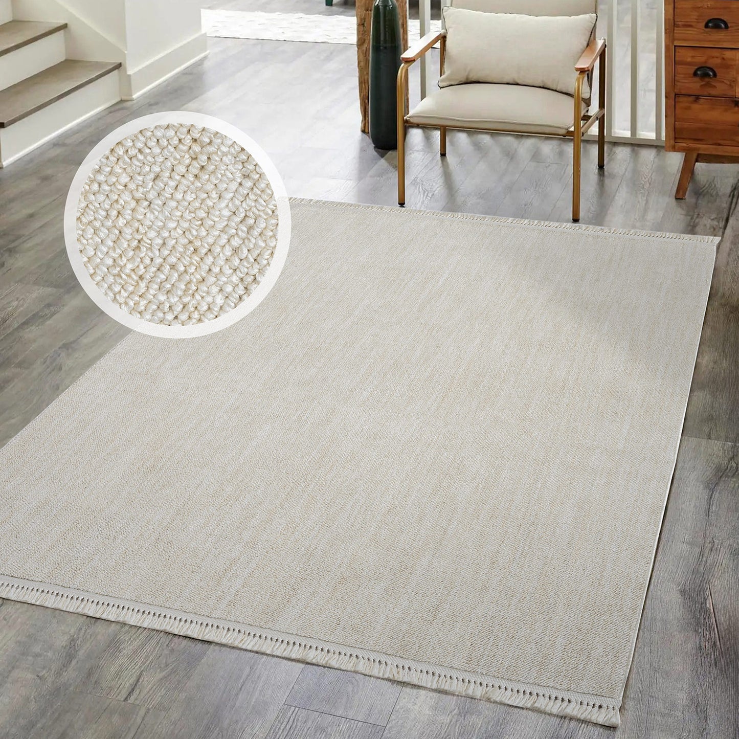 Tapis Nova laineux à franges - Crème