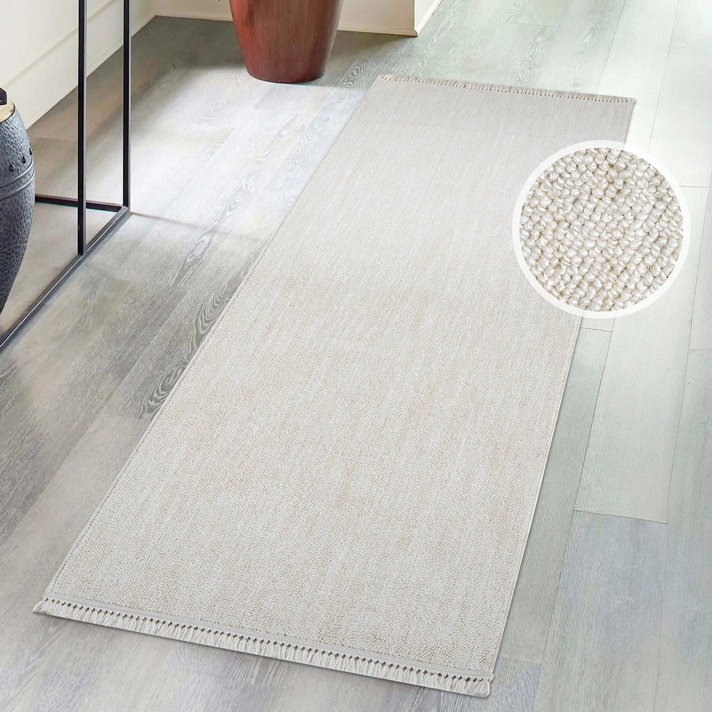 Tapis Nova laineux à franges - Crème