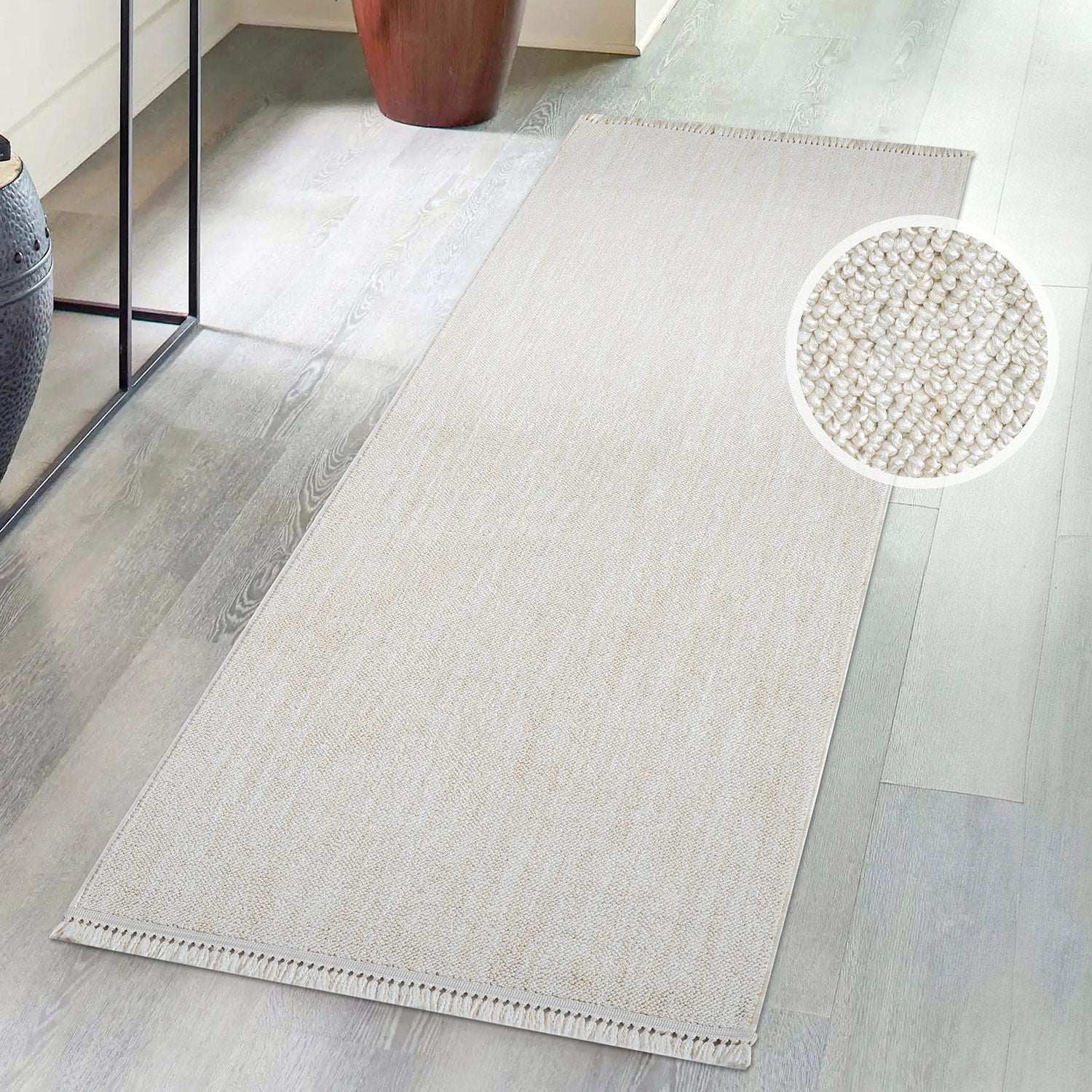 Tapis de couloir Nova laineux à franges - Crème – STUDIO DECO
