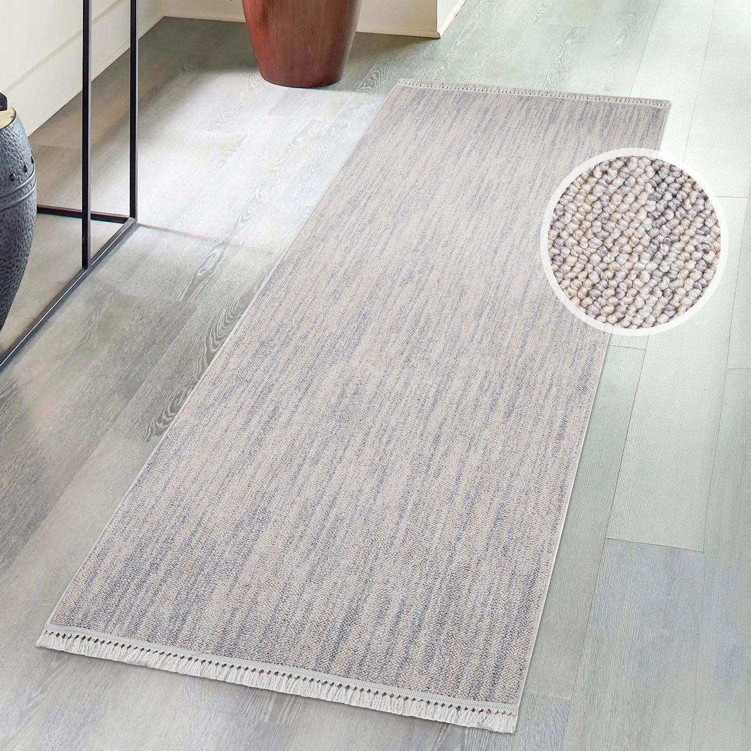 Tapis de couloir Nova laineux à franges - Gris – STUDIO DECO