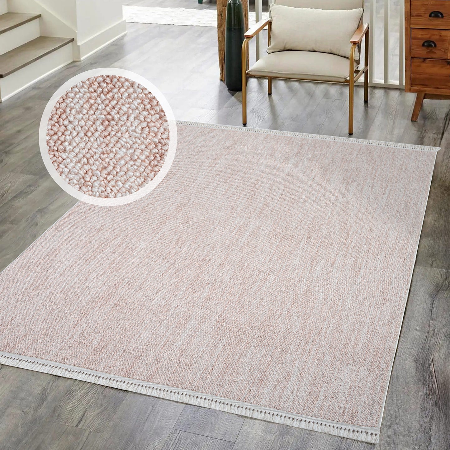 Tapis Nova laineux à franges - Rose