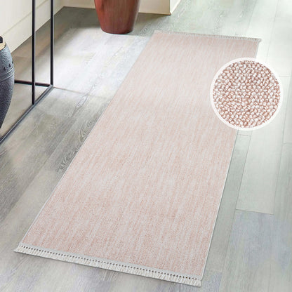 Tapis Nova laineux à franges - Rose