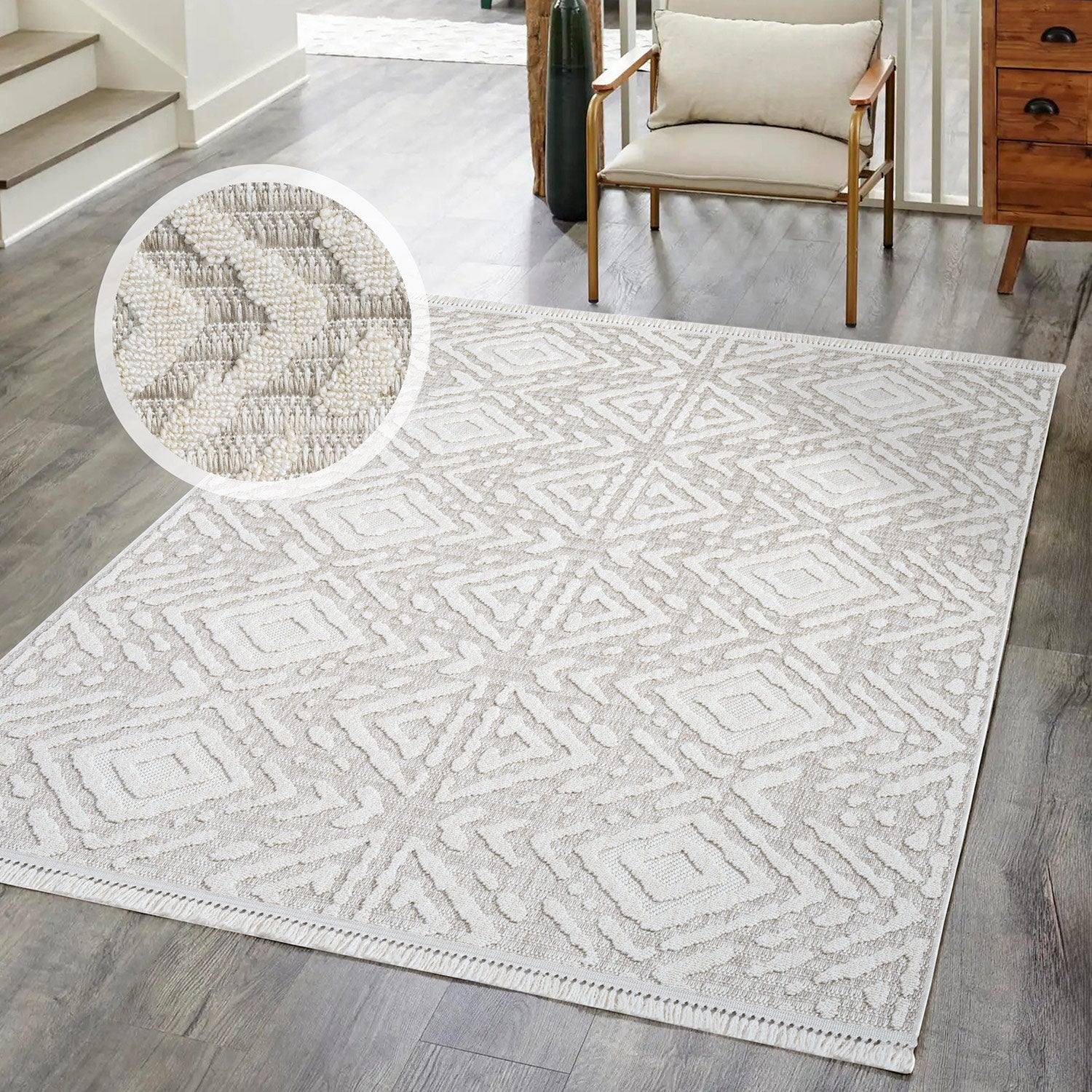Tapis Kirah Relief à franges - Ecru – STUDIO DECO