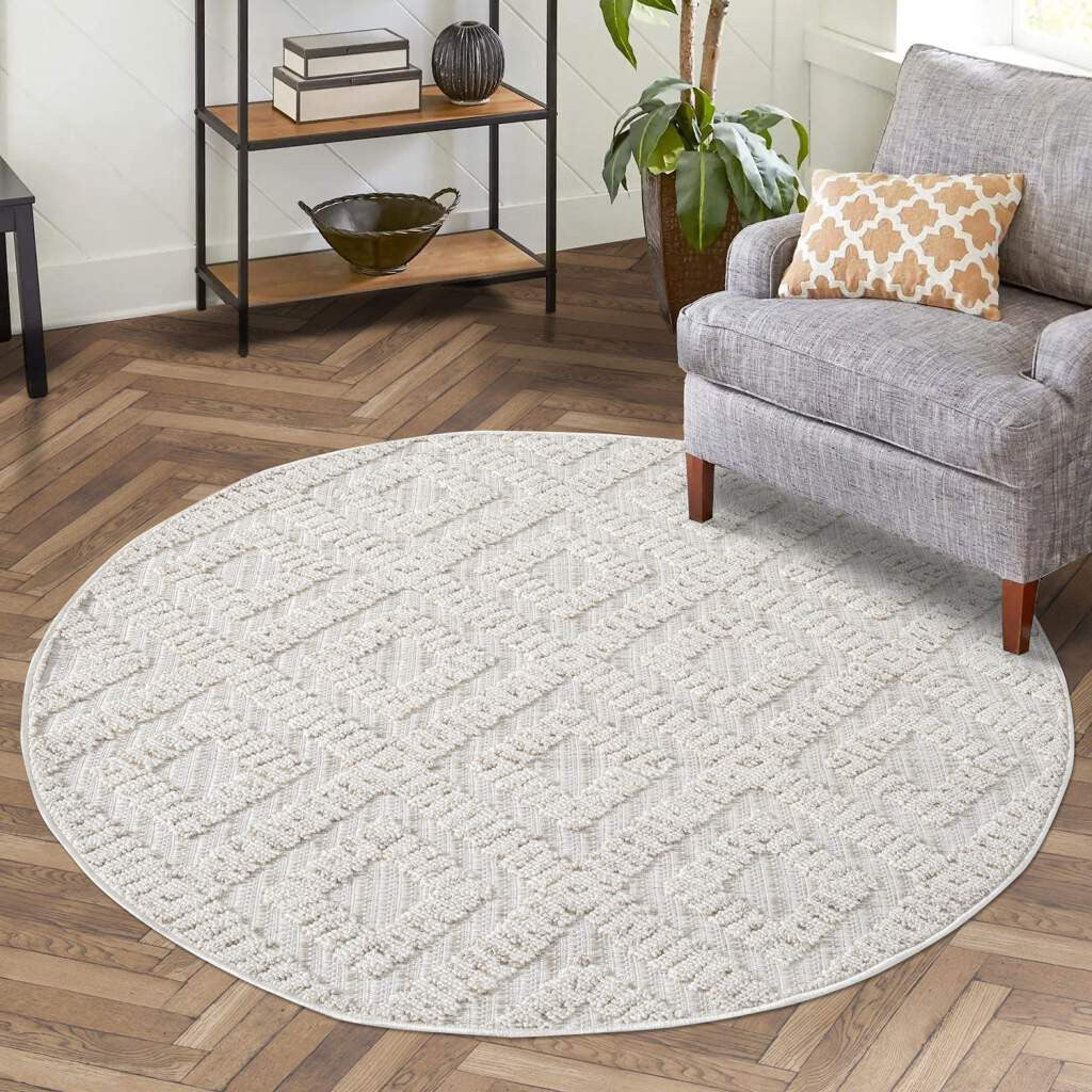 Tapis Rond Mira à Relief - Crème