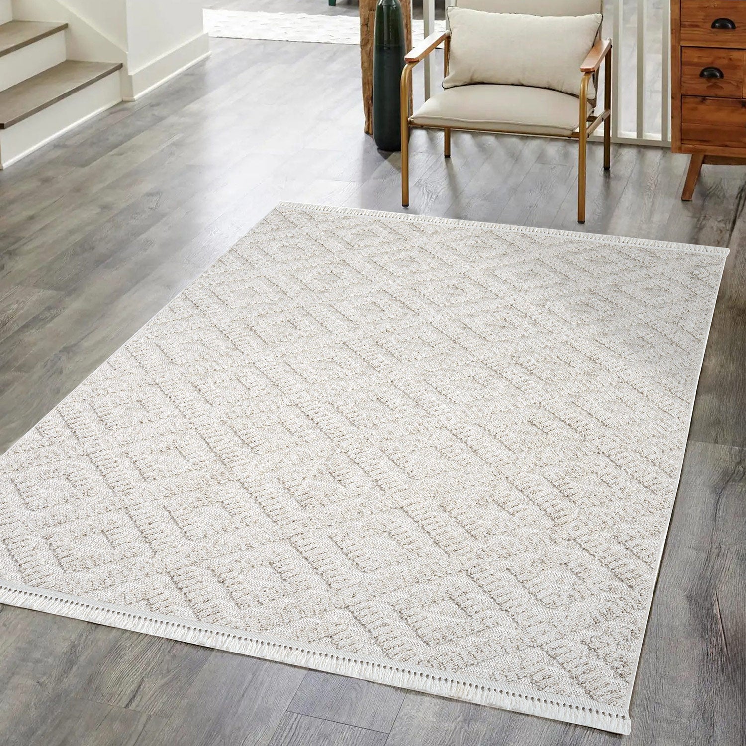 Tapis Mira Relief à franges - Crème – STUDIO DECO