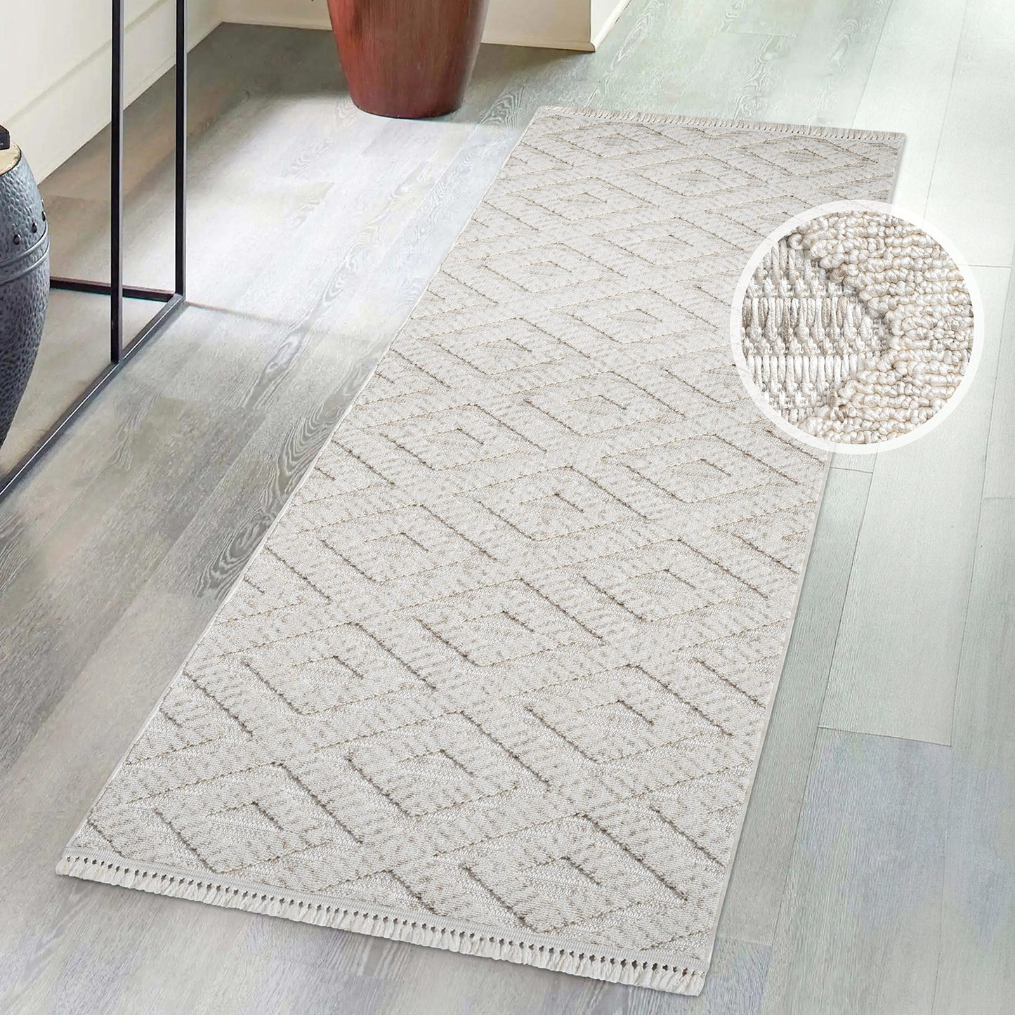 Tapis Mira Relief à franges - Crème