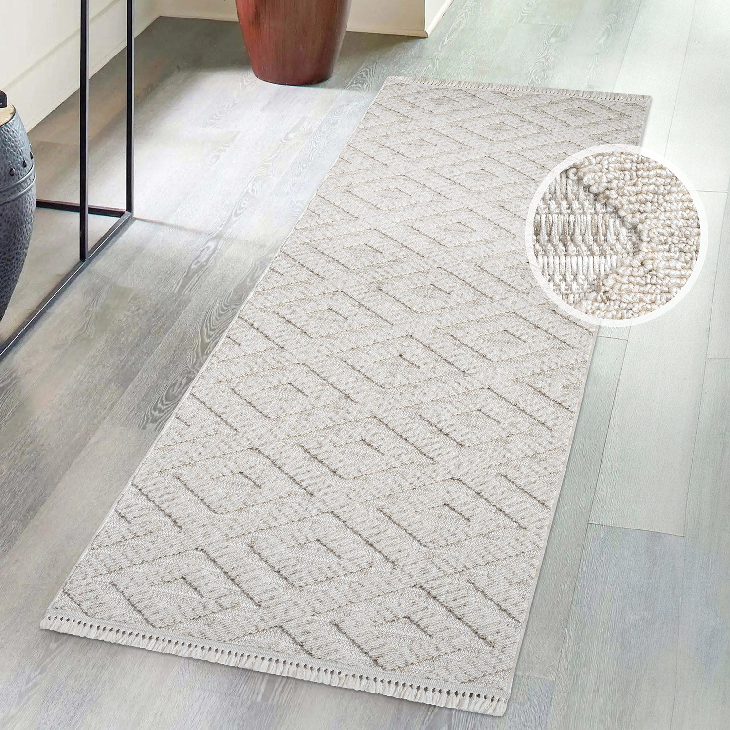 Tapis Mira Relief à franges - Crème – STUDIO DECO