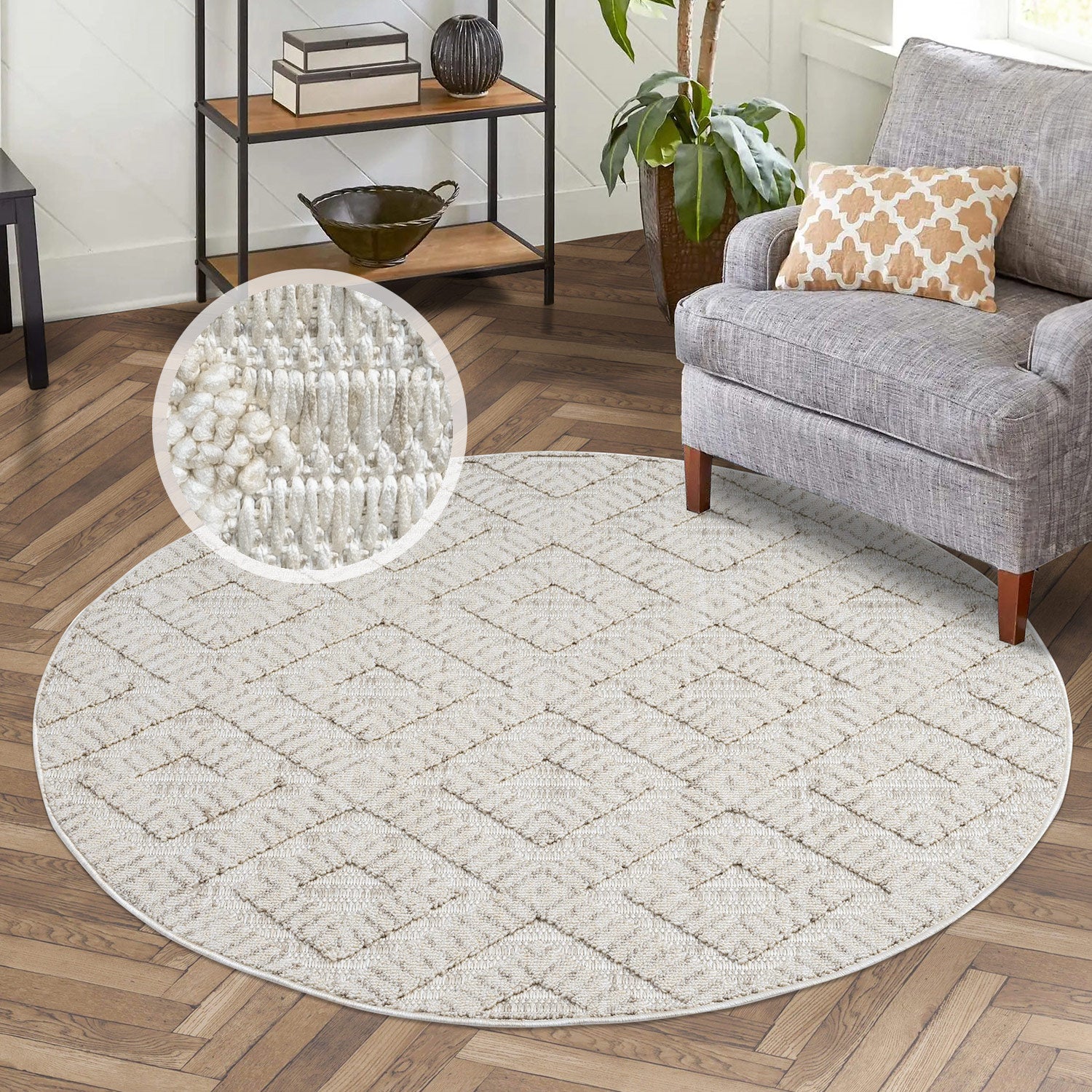 Tapis Rond Mira à Relief - Ecru – STUDIO DECO