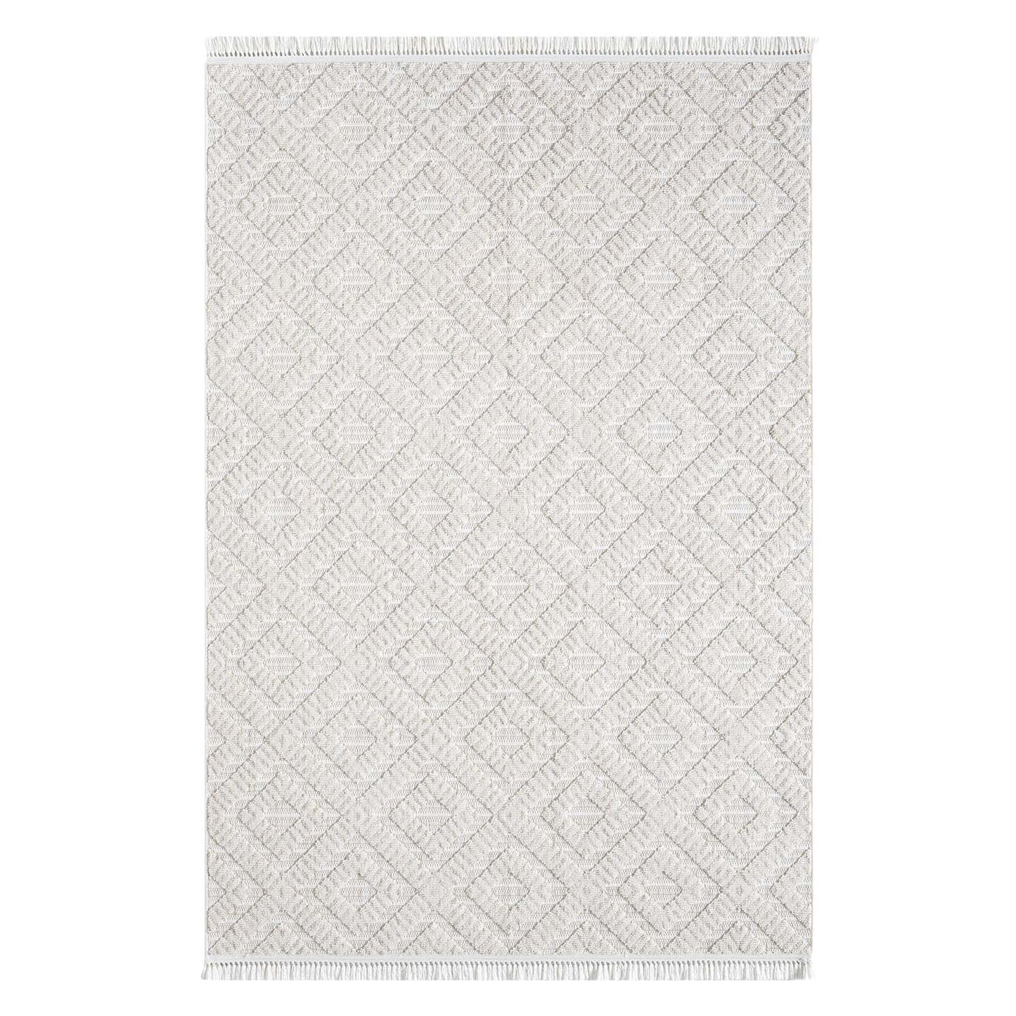 Tapis Mira Relief à franges - Ecru